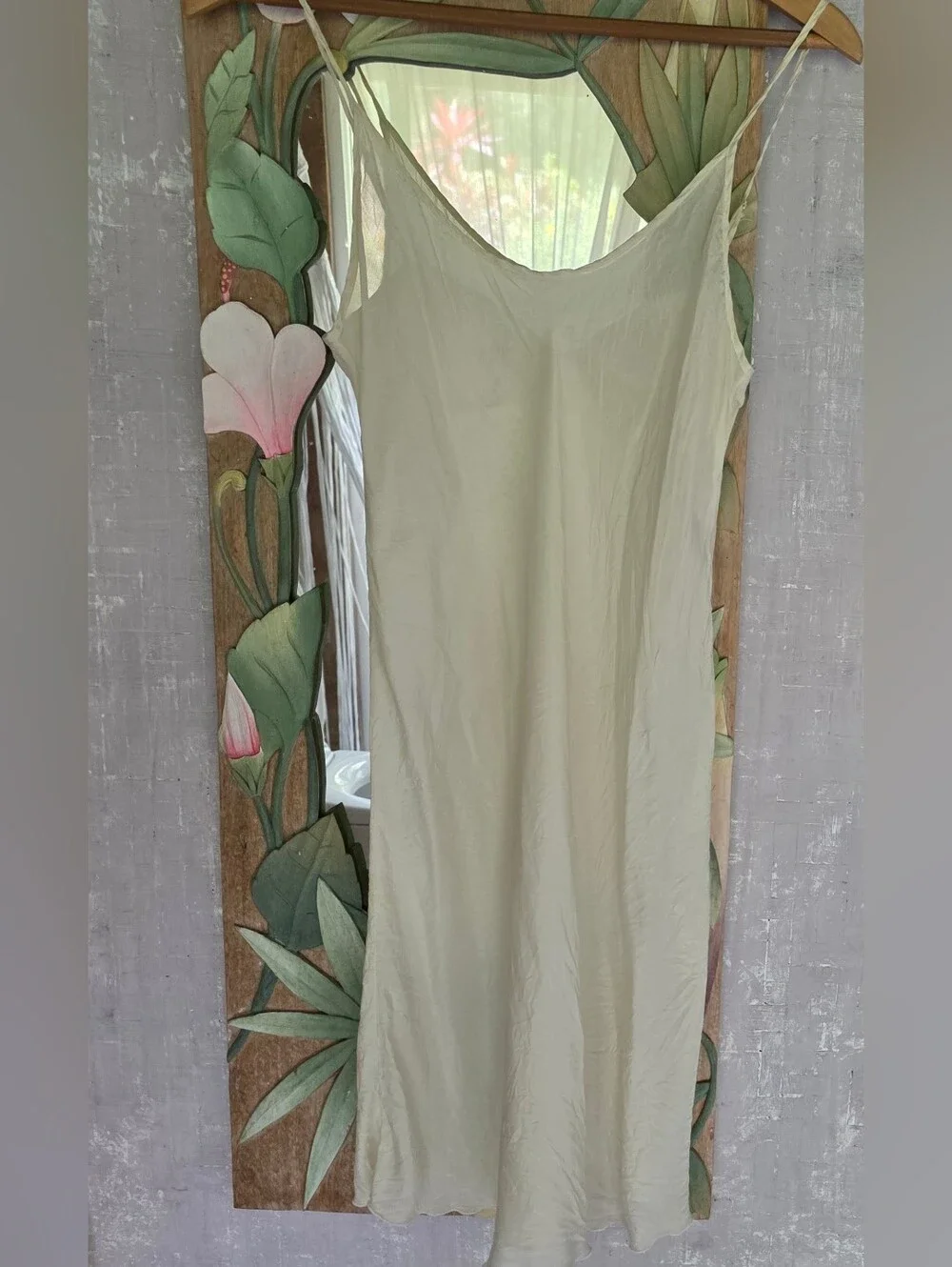 Vintage Cream Slip Dress - Simple Spaghetti Strap Adjustable Size Small Sheer - Picture 8 of 10